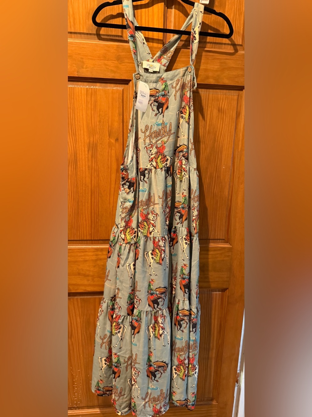 NWT! Sz L Turquoise Haven western Cowboy Print Maxi Dress